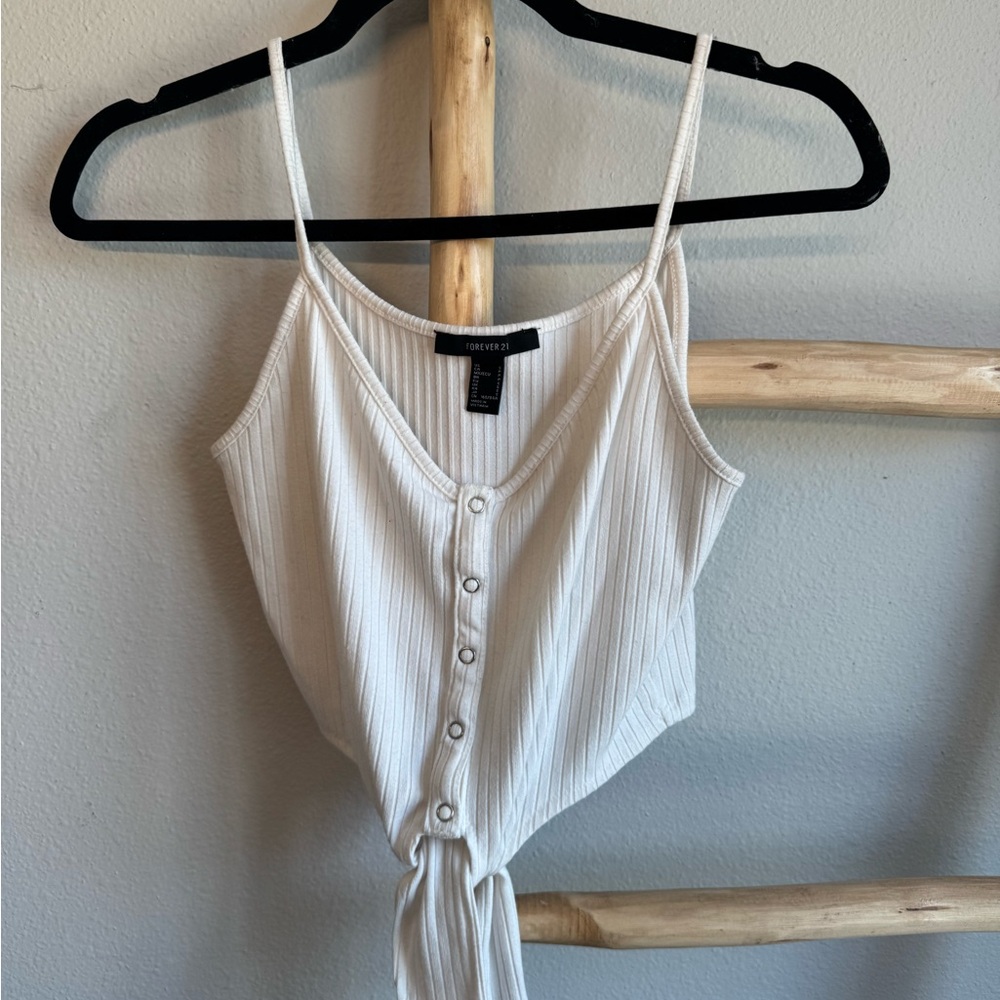 Forever 21 White Ribbed Tie-Front Camisole